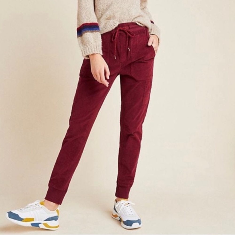 Anthropologie Corduroy Joggers in Deep Burgundy